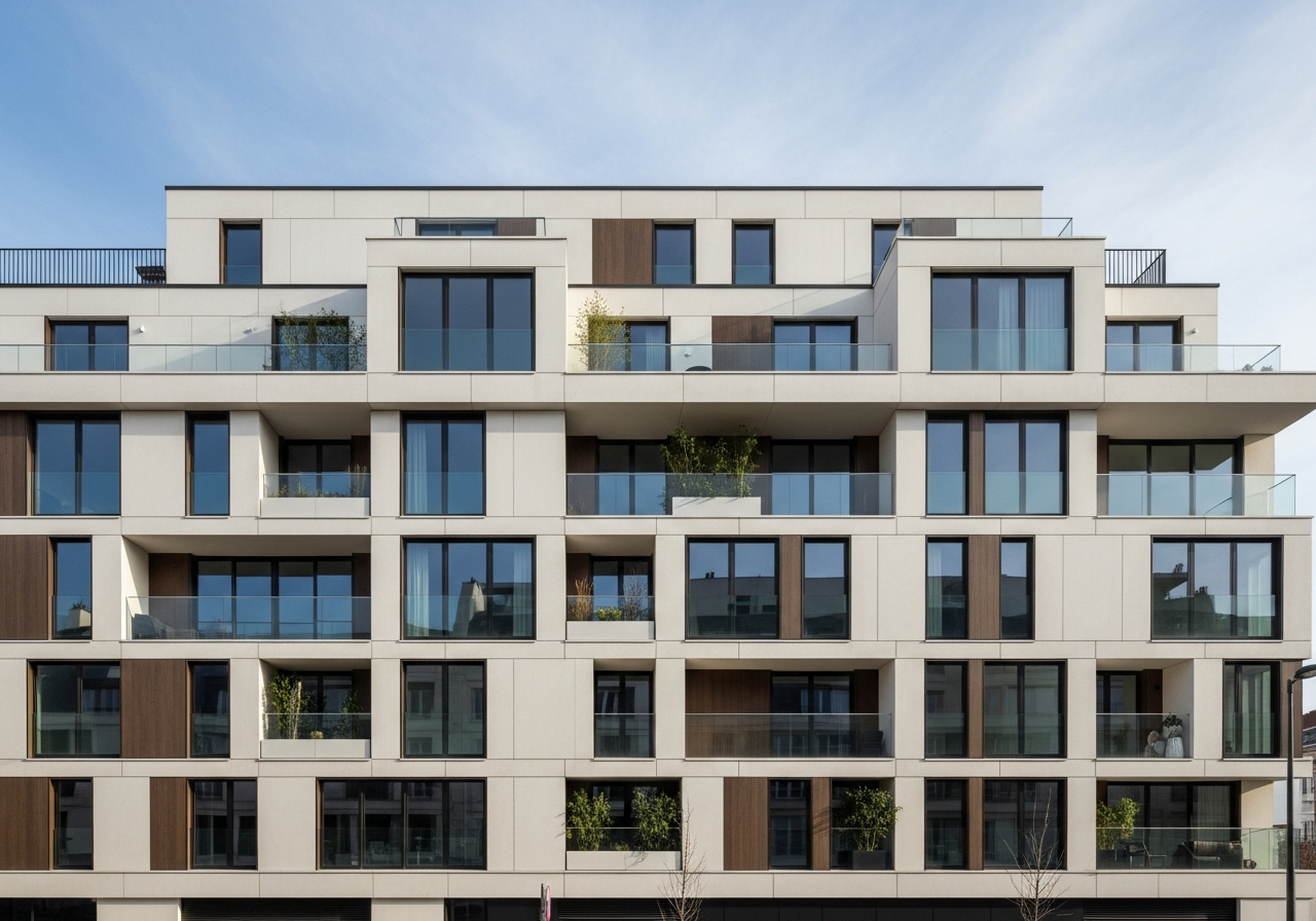 Facade of a new residential building in Île-de-France